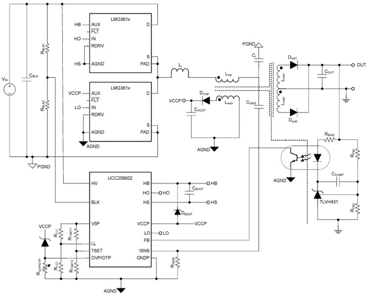 Applikations-Schaltungsdiagramm - Texas Instruments LMG3616 650-V-GaN-Leistungs-FET