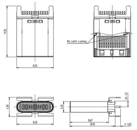 Technische Zeichnung - Hirose Electric CX81B USB Type-C® Steckverbinder