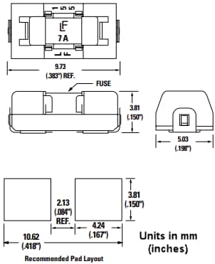 Technische Zeichnung - Littelfuse 154 Baureihe OMNI-BLOK® Sicherungs- & HalterBaugruppen