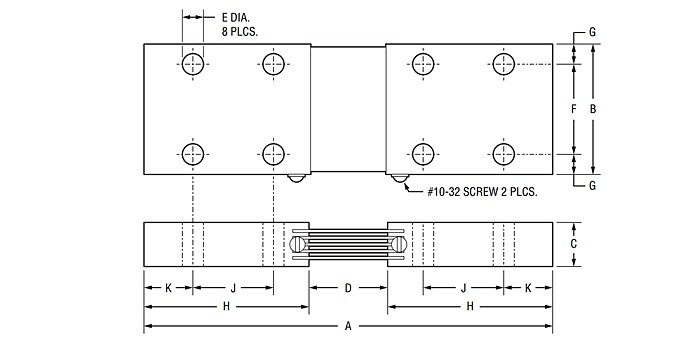 Technische Zeichnung - Bourns RSJ Riedon™ DC-Amperemeter-Querwiderstand