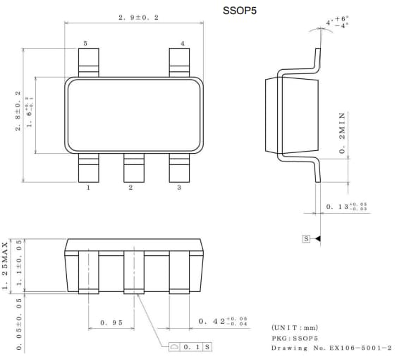 Technische Zeichnung - ROHM Semiconductor BD5230G-1TR CMOS-Spannungsdetektor-IC (Reset)