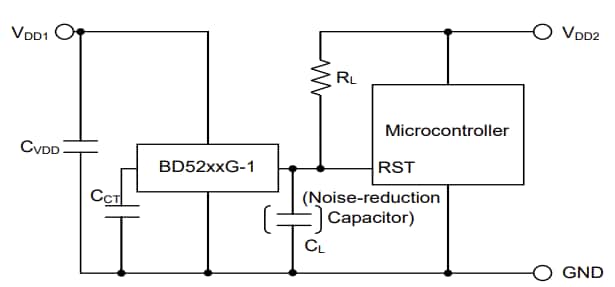 Applikations-Schaltungsdiagramm - ROHM Semiconductor BD5230G-1TR CMOS-Spannungsdetektor-IC (Reset)