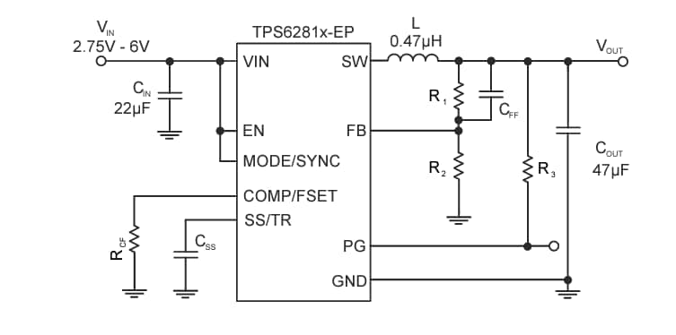 Schaltplan - Texas Instruments TPS6281xM/-Q1/-EP Abwärts-DC/DC-Wandler