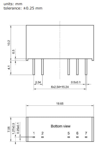 Technische Zeichnung - CUI Inc DSM1-S DC/DC-Wandler