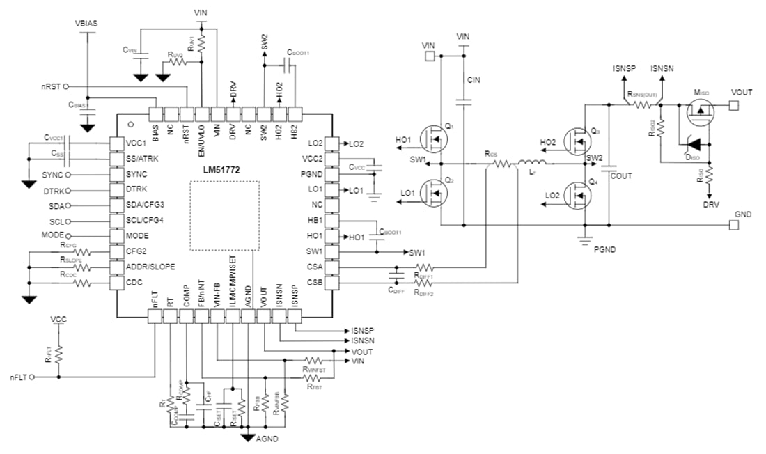 Schaltplan - Texas Instruments LM51772 Auf-/Abwärtsregler mit 4 Schaltern