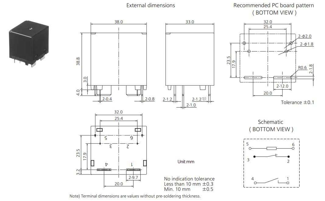 Technische Zeichnung - Panasonic Industrial Devices HE-A Universal-Leistungsrelais