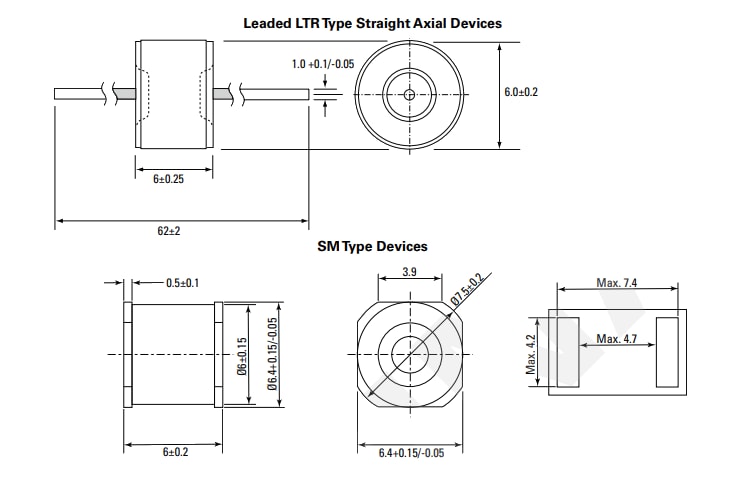 Technische Zeichnung - Littelfuse CG10 Gasentladungsröhren