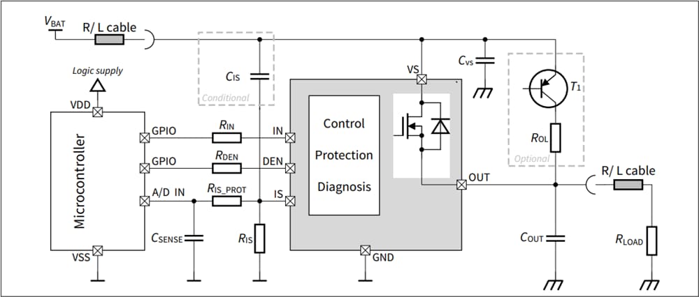 Applikations-Schaltungsdiagramm - Infineon Technologies BTS50007-1LUA Smart-High-Side-Leistungsschalter