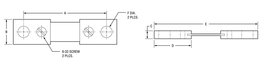 Technische Zeichnung - Bourns RSW Riedon™ Präzisions-Strom-Querwiderstände