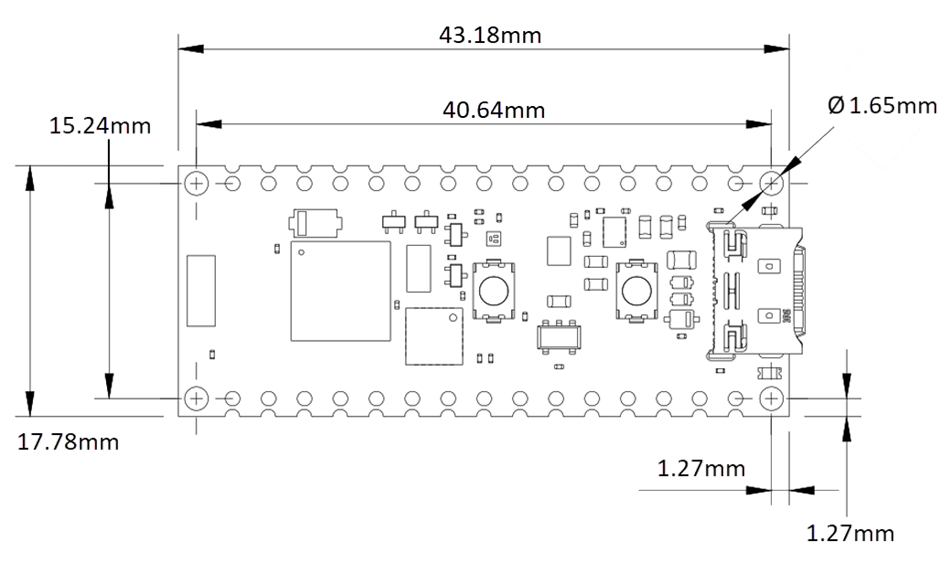 Technische Zeichnung - Arduino ABX00112 Nano Matter Board