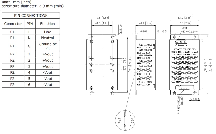 Technische Zeichnung - CUI Inc VGSM-250C AC/DC-Netzteile