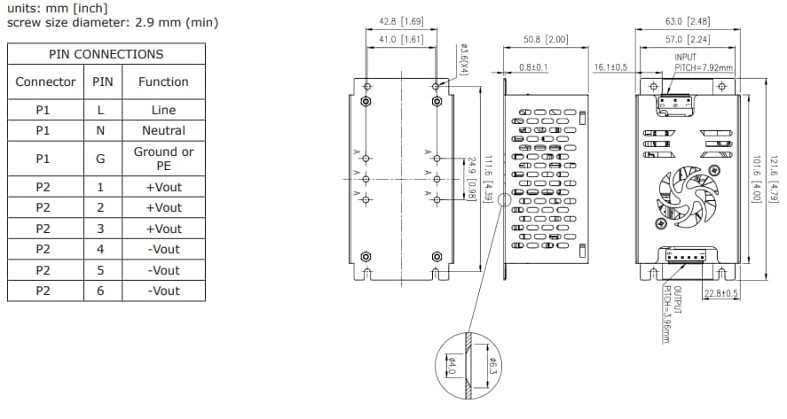 Technische Zeichnung - CUI Inc VGSM-250C AC/DC-Netzteile
