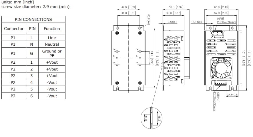 Technische Zeichnung - CUI Inc VGSM-250C AC/DC-Netzteile