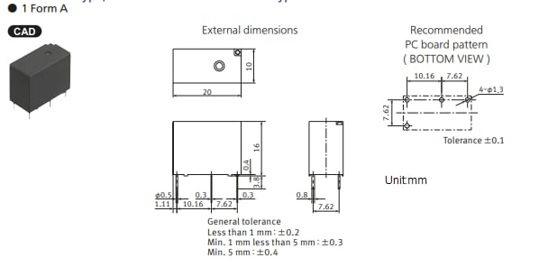 Technische Zeichnung - Panasonic Industrial Devices Baureihe LQ Universal-Leistungsrelais