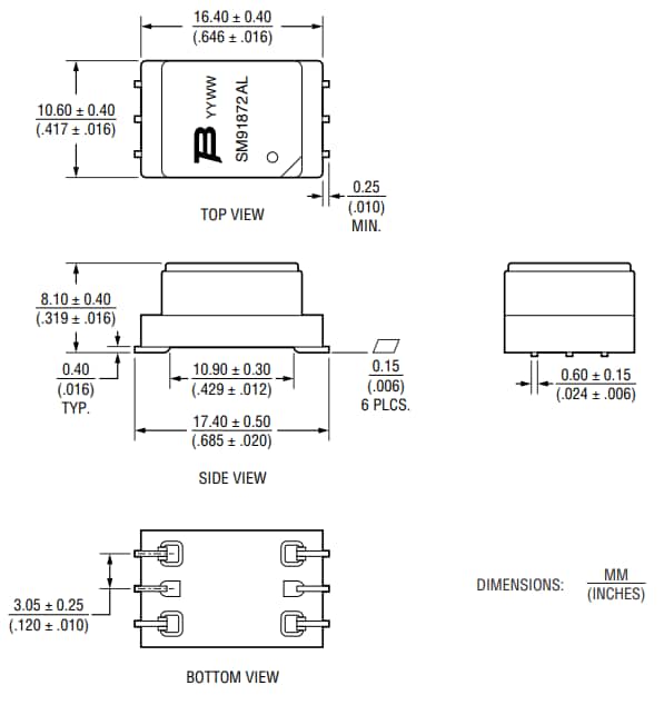Technische Zeichnung - Bourns SM91872AL BMS-Transformator
