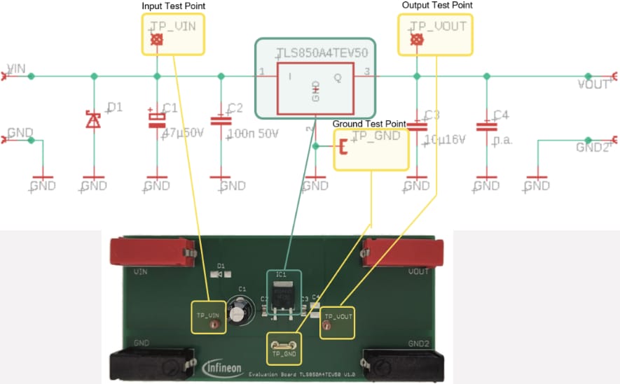 Schaltplan - Infineon Technologies TLS850A4TEV50 Demonstrationsboard