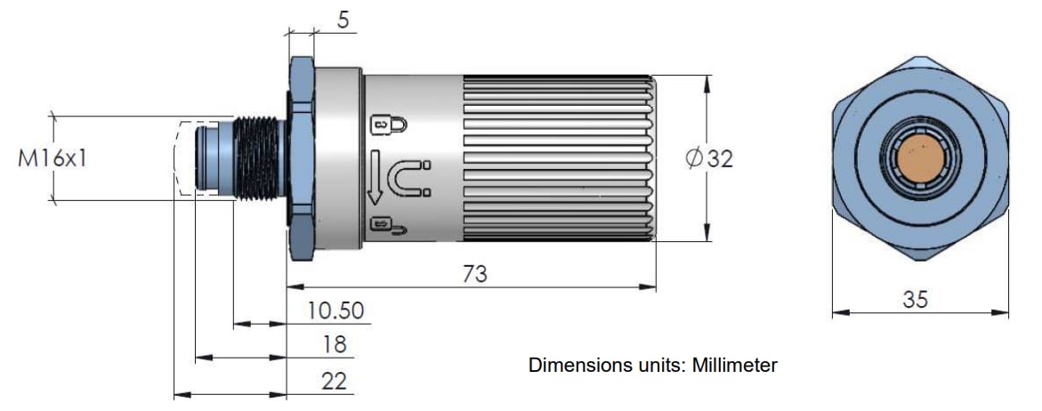 Technische Zeichnung - TE Connectivity / Measurement Specialties Drahtlose Feuchtigkeits-/Temperatursensoren 59xxN