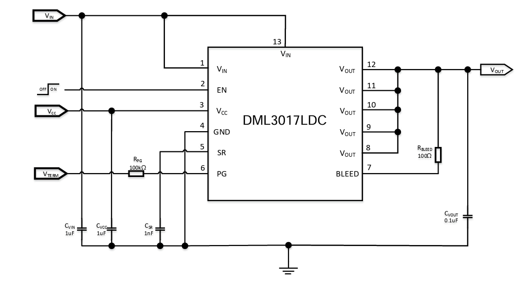 Applikations-Schaltungsdiagramm - Diodes Incorporated DML3017LDC Einkanalige intelligente Lastschalter