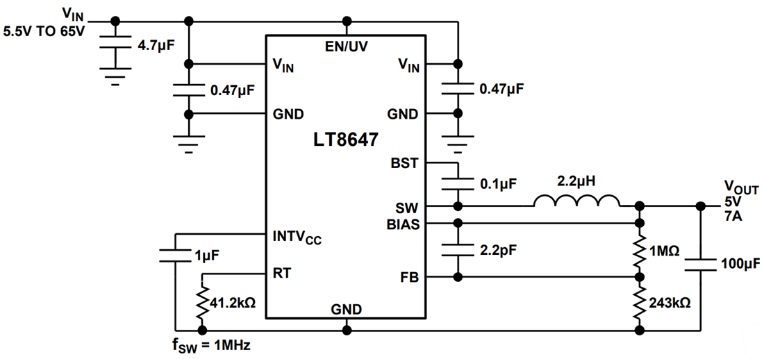 Applikations-Schaltungsdiagramm - Analog Devices Inc. LT8647 Synchroner Abwärtsregler