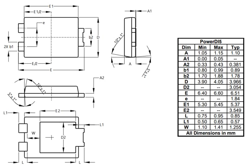 Tabelle - Diodes Incorporated DTH1006P5 Glaspassivierter Gleichrichter mit schneller Erholung