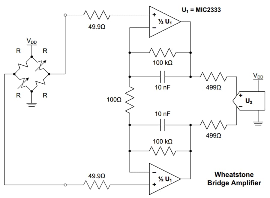 Applikations-Schaltungsdiagramm - Microchip Technology MIC333/MIC2333 Nullpunktdrift-Operationsverstärker