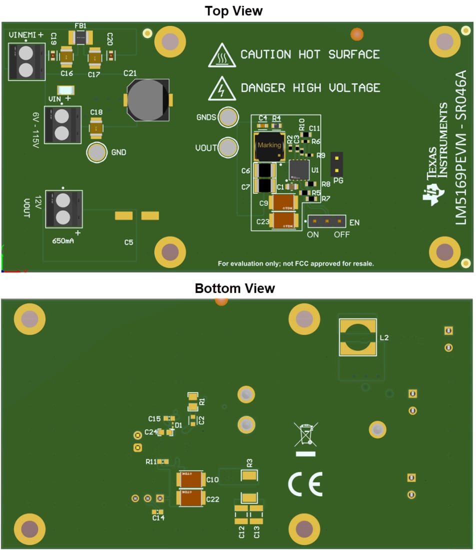 Technische Zeichnung - Texas Instruments LM5169PEVM Wandler-Evaluierungsmodul (EVM)