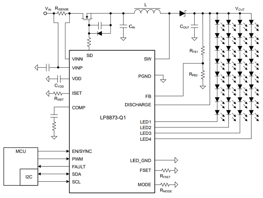 Schaltplan - Texas Instruments LP8873-Q1 LED-Hintergrundbeleuchtungstreiber