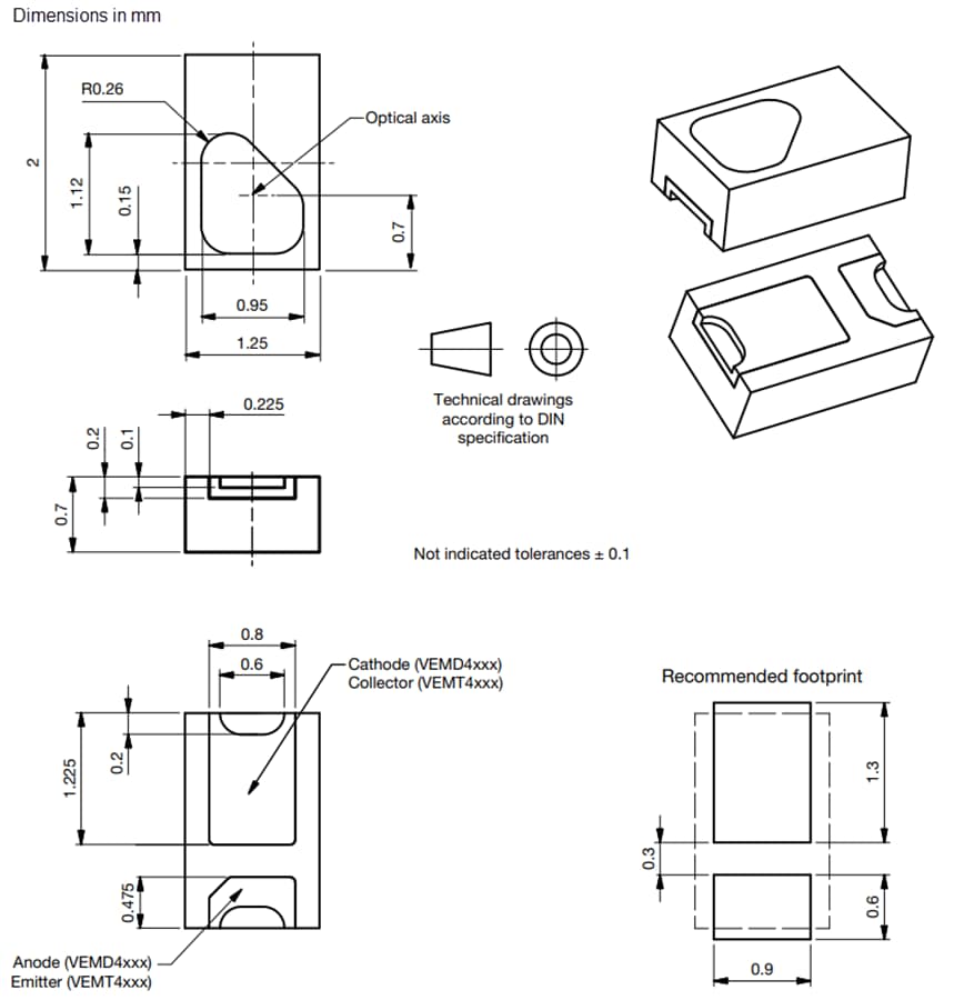 Technische Zeichnung - Vishay Semiconductors VEMD4210FX02 Umgebungslichtsensor