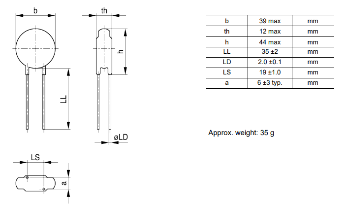 Technische Zeichnung - TDK S30 und S36 NTC ICL-Thermistoren