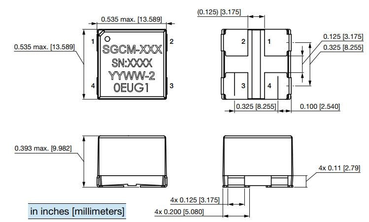 Technische Zeichnung - Vishay / Dale SGCM05339 SMD-Gleichtakt-Drosseln in Raumfahrtqualität