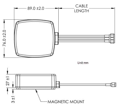 Mechanical Drawing - Maxtena MEA-3IN1-5G-MM Magnet Mount Antenna