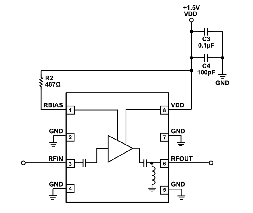 Applikations-Schaltungsdiagramm - Analog Devices Inc. ADL8143 Rauscharme Verstärker