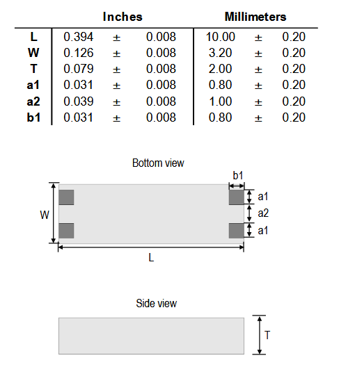 Technische Zeichnung - Bourns SRF3225TAP Gleichtakt-Chip-Induktivitäten