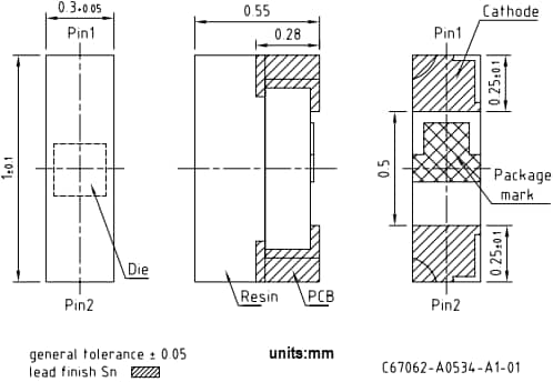 Technische Zeichnung - ams OSRAM FIREFLY™ SFH 4030B und SFH 4060B Infrarot-Emitter