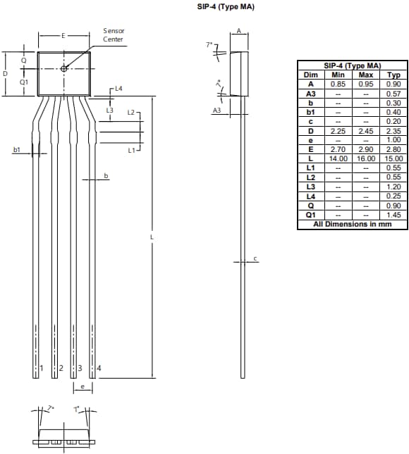 Technische Zeichnung - Diodes Incorporated AHE300 InSb Hall-Elemente
