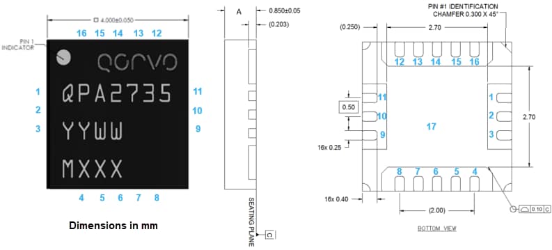 Technische Zeichnung - Qorvo QPA2735 Rauscharmer GaAs-Verstärker