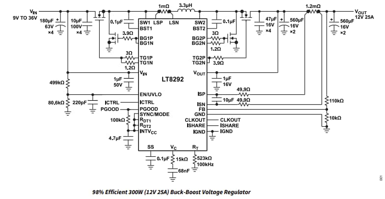 Applikations-Schaltungsdiagramm - Analog Devices Inc. LT8292 4-Schalter-Synchron-Buck-Boost-Steuerungen