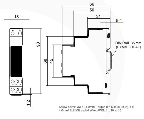 Mechanical Drawing - Trumeter TS DIN-Rail Timer Switches