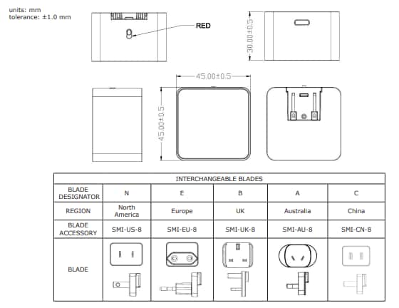 Technische Zeichnung - CUI Inc SMI30C AC/DC-Netzteile zur Wandmontage