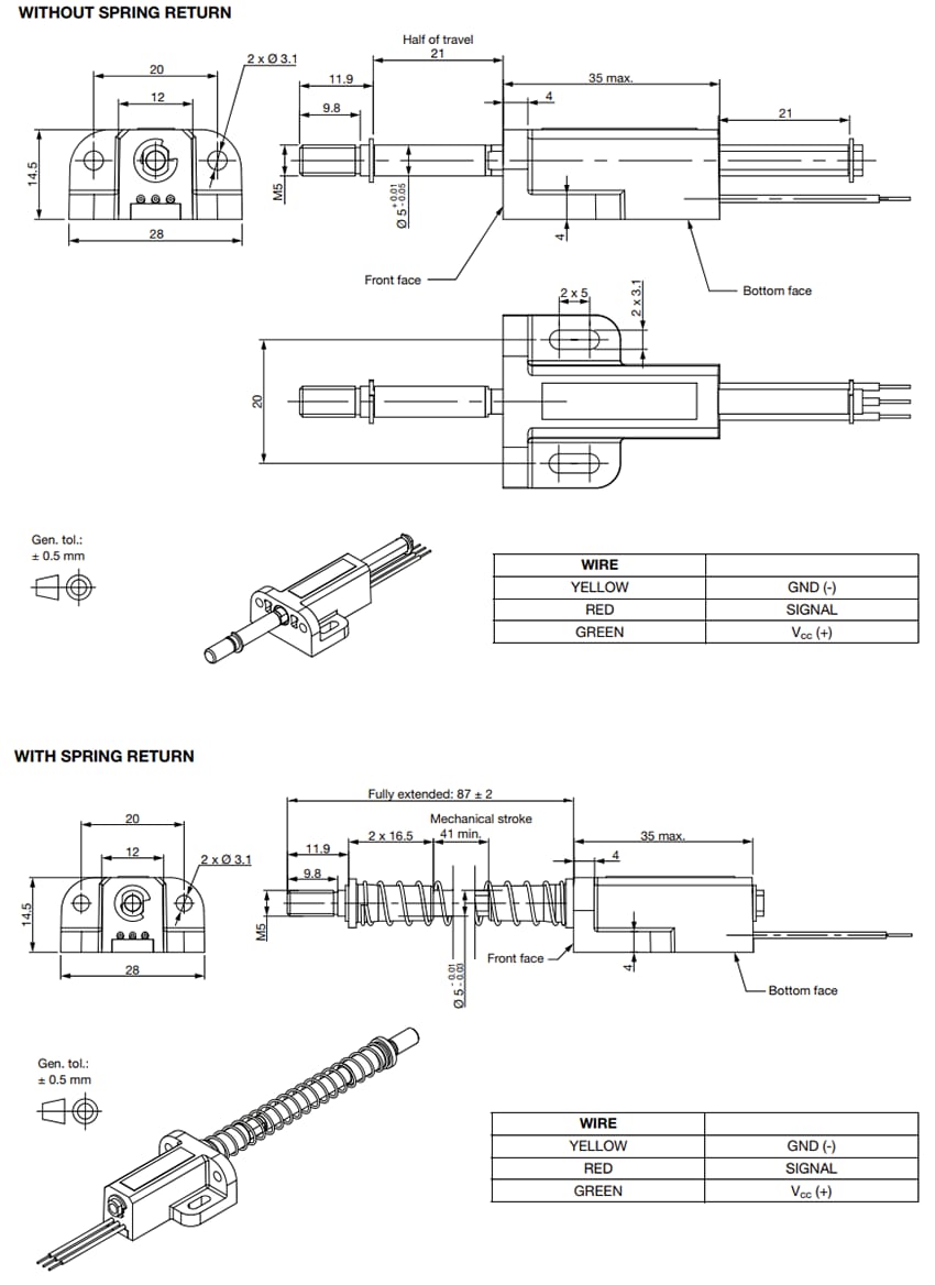 Technische Zeichnung - Vishay / Sfernice 40 LHE Linear Positionssensor