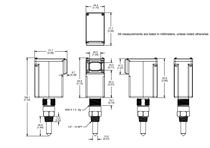 Mechanical Drawing - Banner Engineering Q45DEW Wireless All-in-One Dew Point Sensor Nodes
