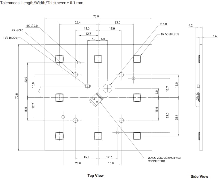 Technische Zeichnung - Cree LED LS8 Baugruppen Leiterplattenbaugruppen