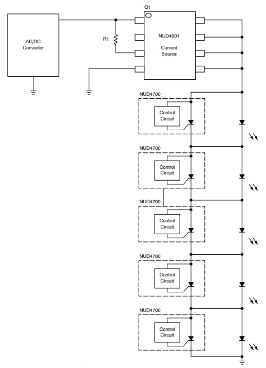 Applikations-Schaltungsdiagramm - onsemi NUD4700 LED-Shunts