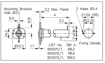 Mechanical Drawing - Bulgin BX Battery Holders