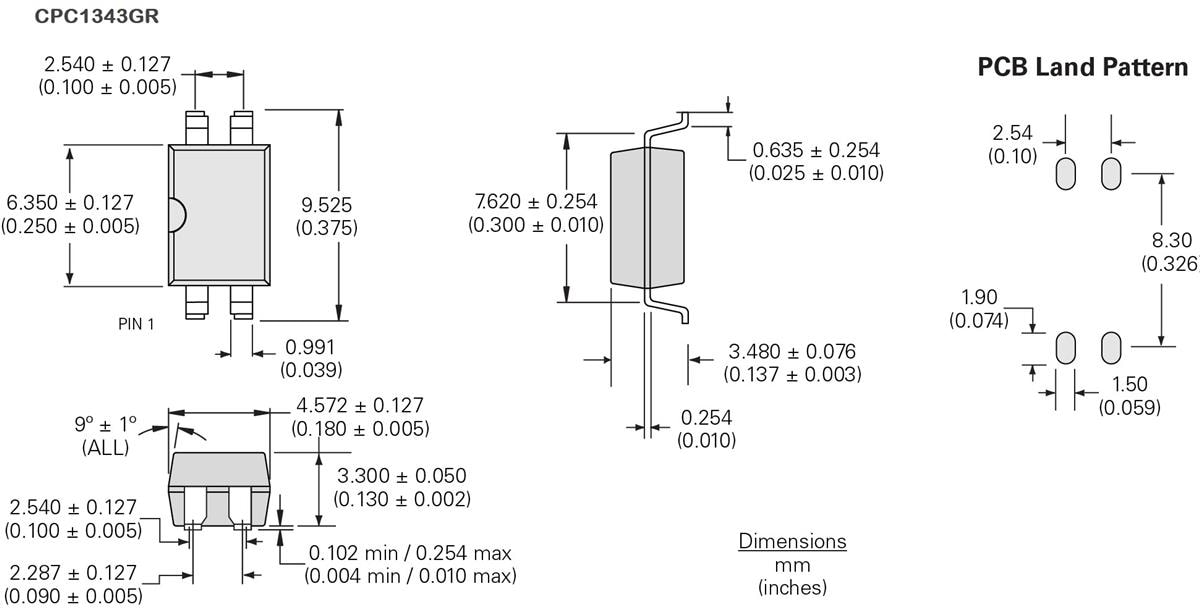 Technische Zeichnung - IXYS Integrated Circuits CPC1343G OptoMOS® Solid State Relais