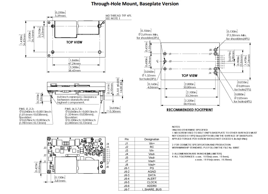 Technische Zeichnung - Murata Power Solutions MPQ860 860 W Nicht isolierte DC/DC Wandler