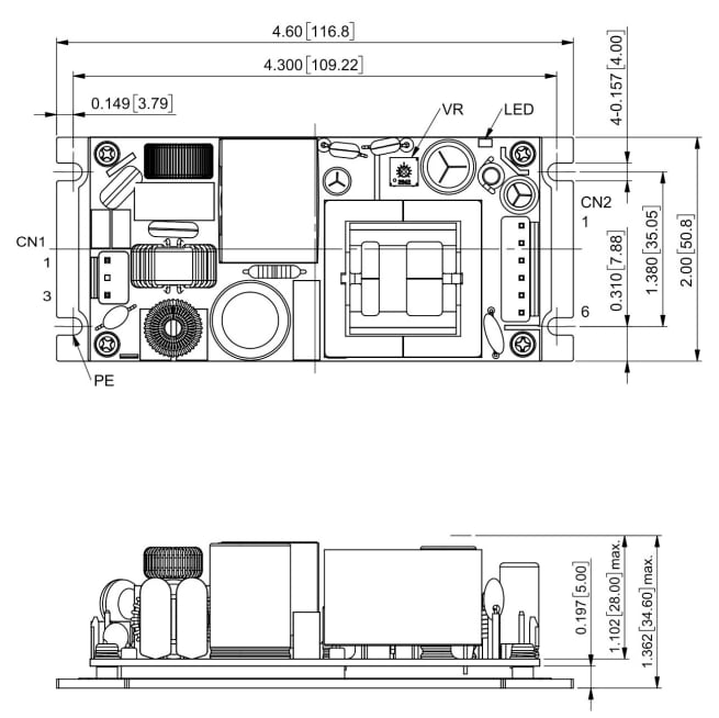 Technische Zeichnung - CUI Inc VOF-150D AC/DC-Netzteile