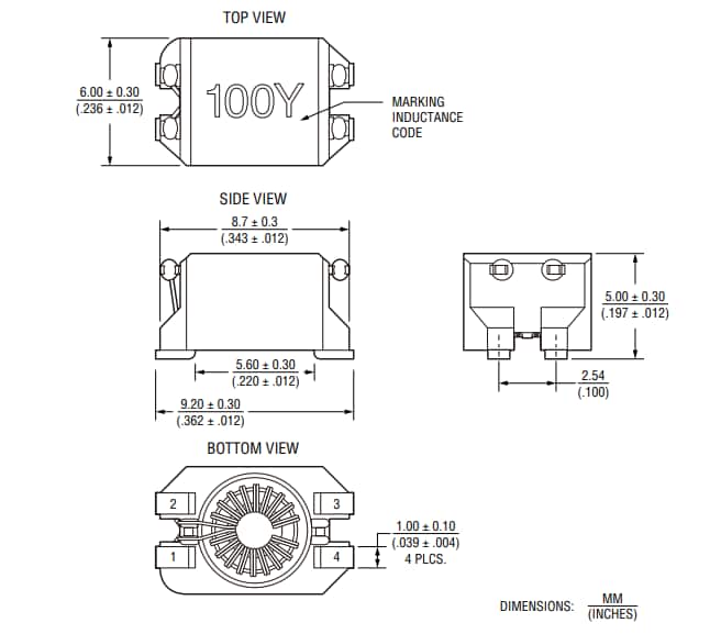 Technische Zeichnung - Bourns SRF9005A AEC-Q200 Leitungsfilter für die Automobilindustrie