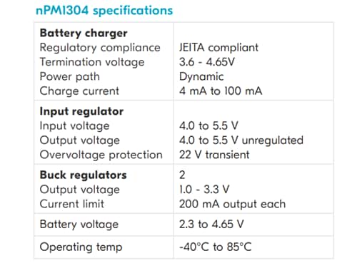 Tabelle - Nordic Semiconductor nPM1304 Evaluierungskit