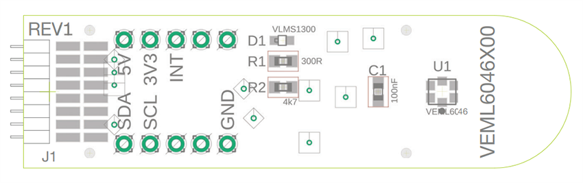 Technische Zeichnung - Vishay Semiconductors VEML6046X00-SB Sensorboard